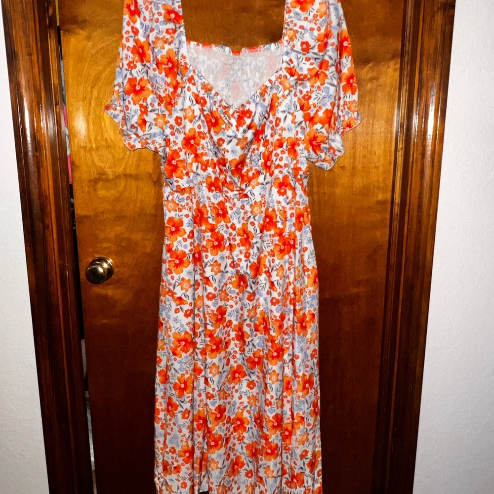 Floral Orange and White Dress
